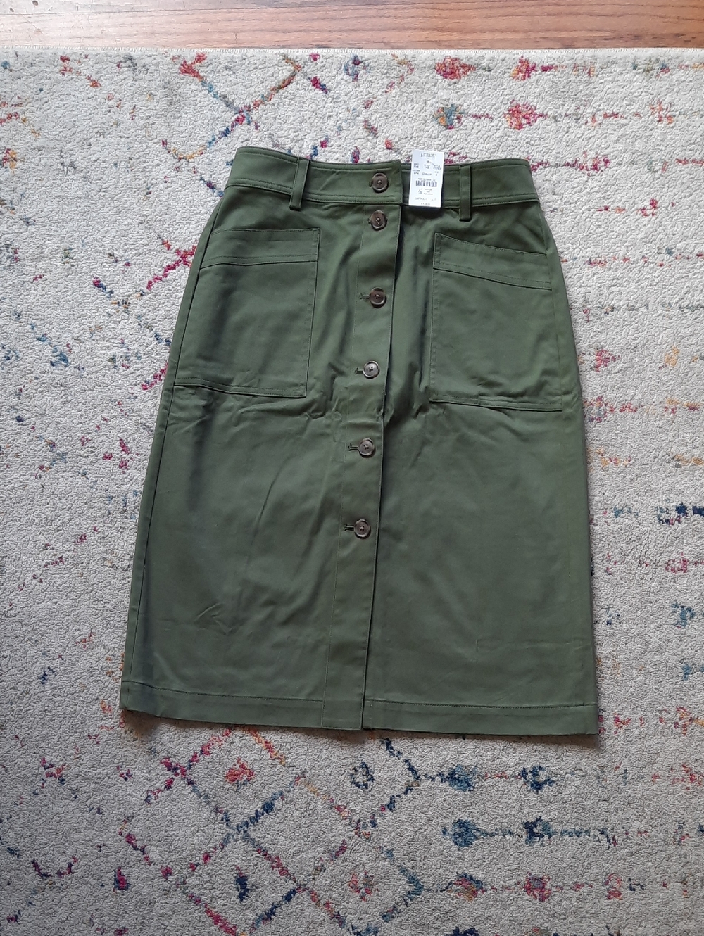 NWT J Crew Factory Army Green Button Front Utility Skirt 6